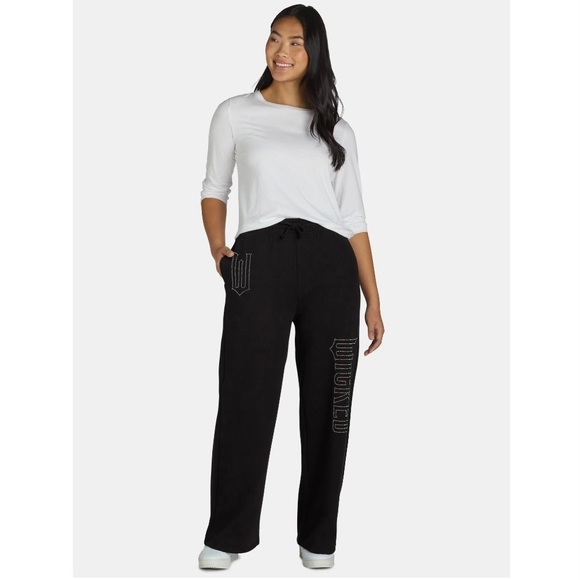 Wicked Women’s Rhinestone Logo Wide Leg Sweatpants Black - Picture 4 of 7